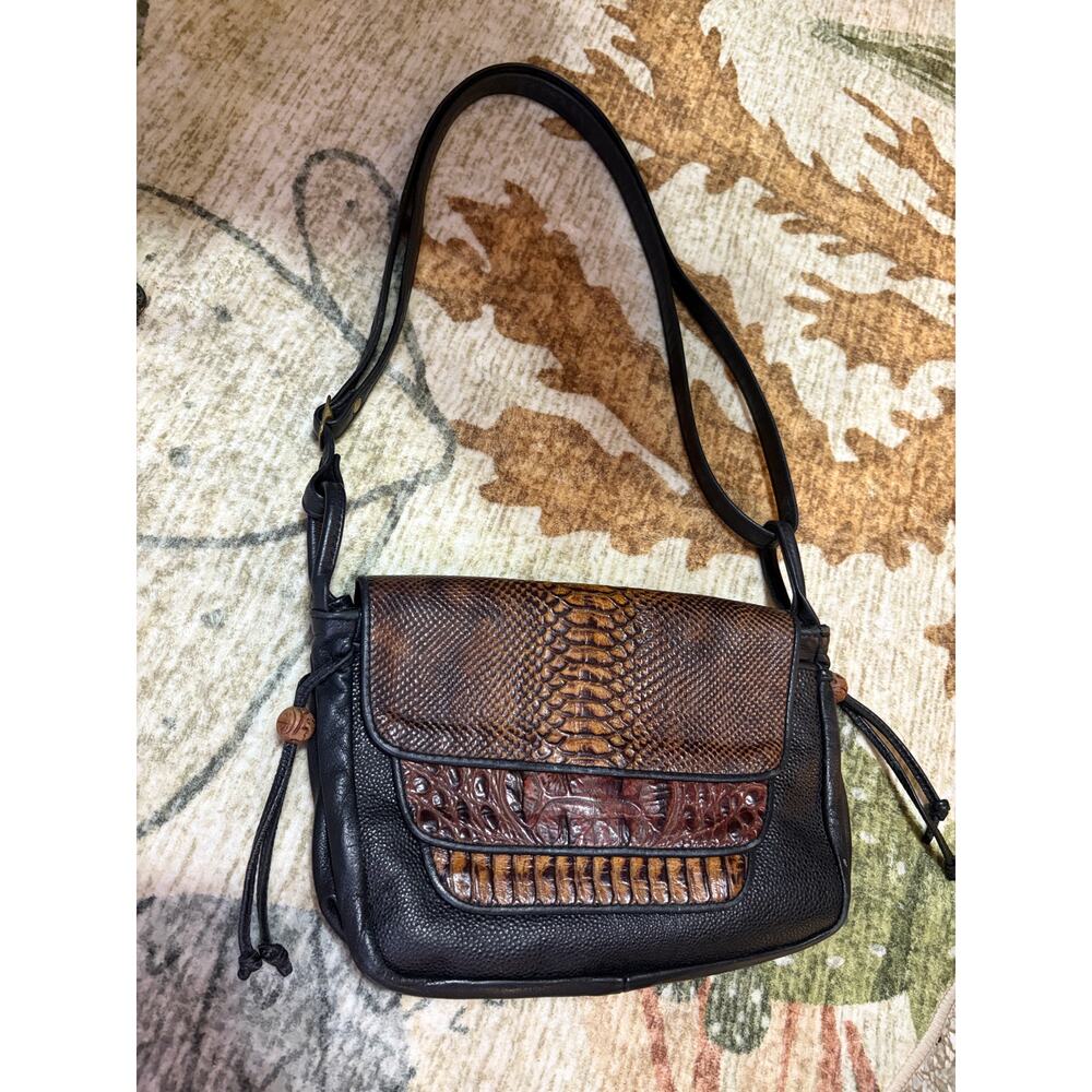 Vintage D’Onofrio Leather Crossbody Bag Embossed Croc Snake Texture